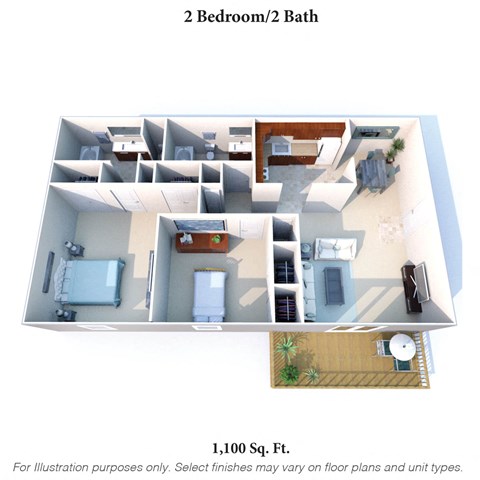 2 Bedroom 2 Bathroom Floor Plan at Knobs Pointe Apartments, New Albany, IN, 47150